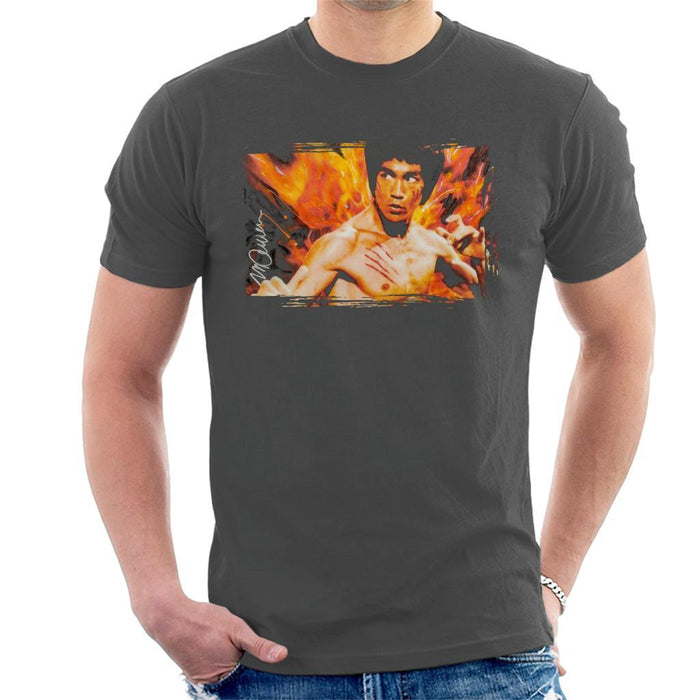 Sidney Maurer Original Portrait Of Bruce Lee Flames Enter The Dragon Mens T-Shirt - Mens T-Shirt