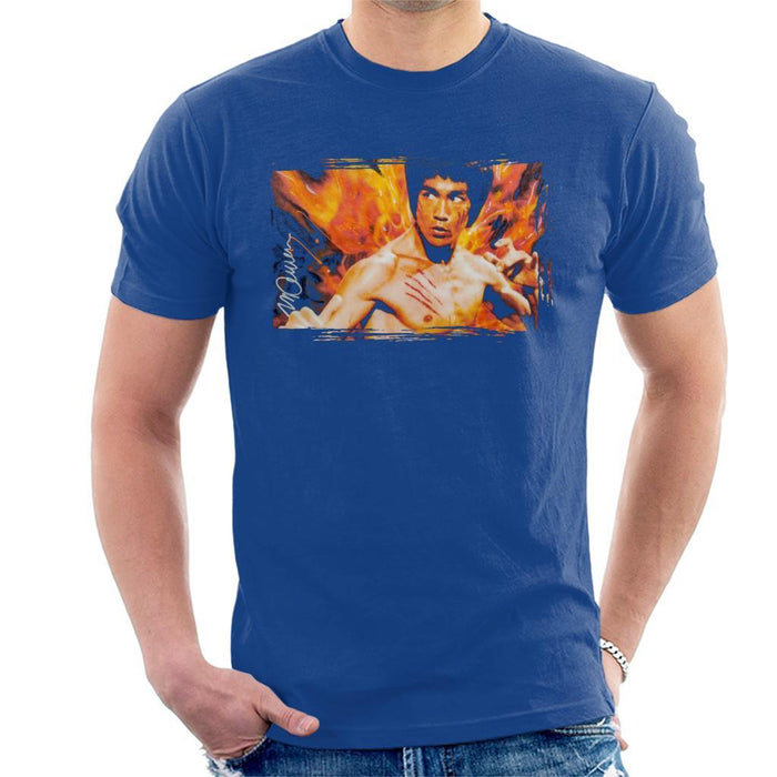 Sidney Maurer Original Portrait Of Bruce Lee Flames Enter The Dragon Mens T-Shirt - Mens T-Shirt