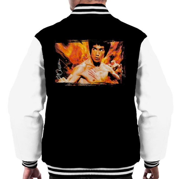 Sidney Maurer Original Portrait Of Bruce Lee Flames Enter The Dragon Mens Varsity Jacket - Mens Varsity Jacket