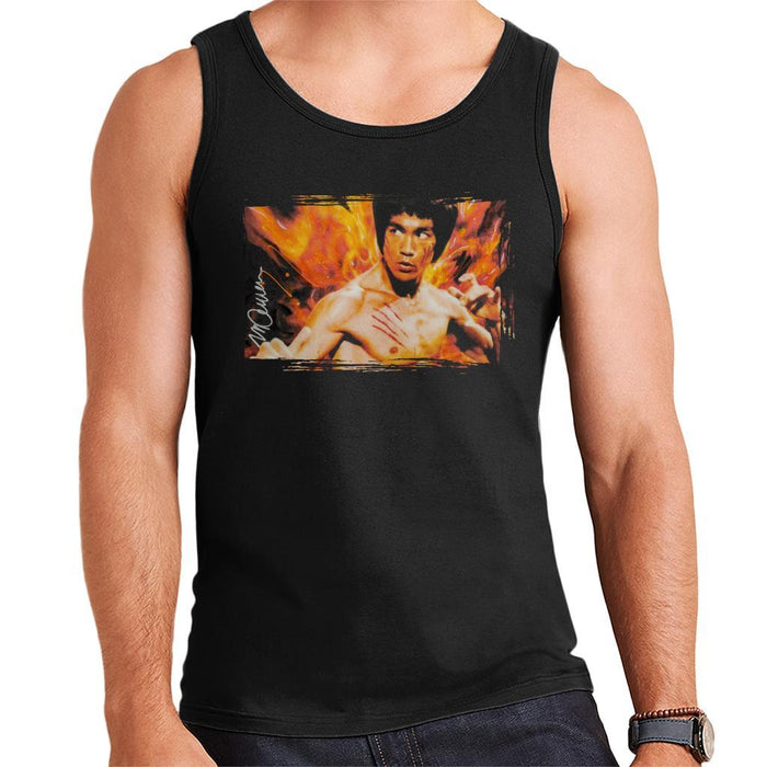 Sidney Maurer Original Portrait Of Bruce Lee Flames Enter The Dragon Mens Vest - Mens Vest