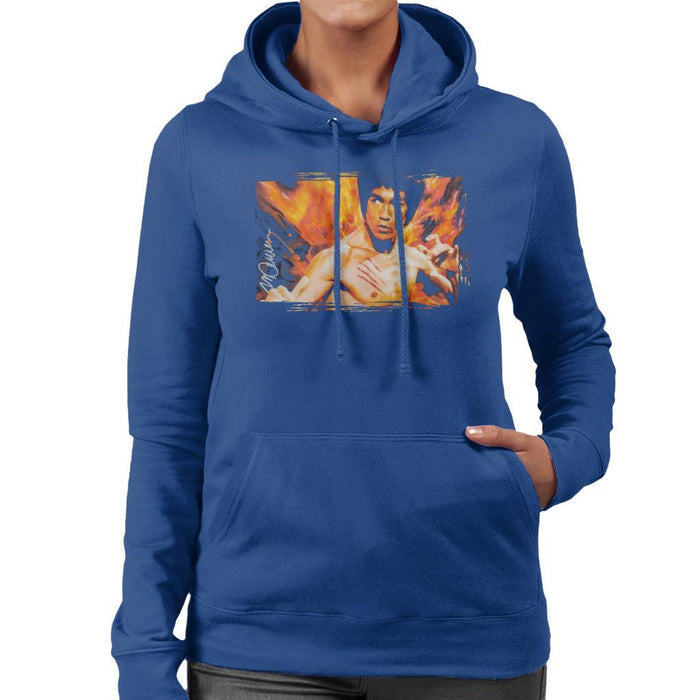 Sidney Maurer Original Portrait Of Bruce Lee Flames Enter The Dragon Womens Hooded Sweatshirt - Womens Hooded Sweatshirt