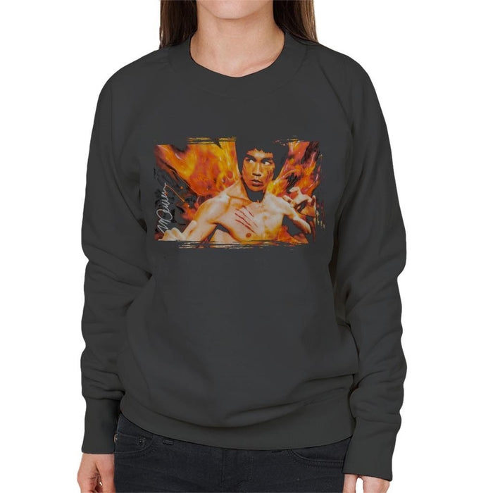 Sidney Maurer Original Portrait Of Bruce Lee Flames Enter The Dragon Womens Sweatshirt - Womens Sweatshirt