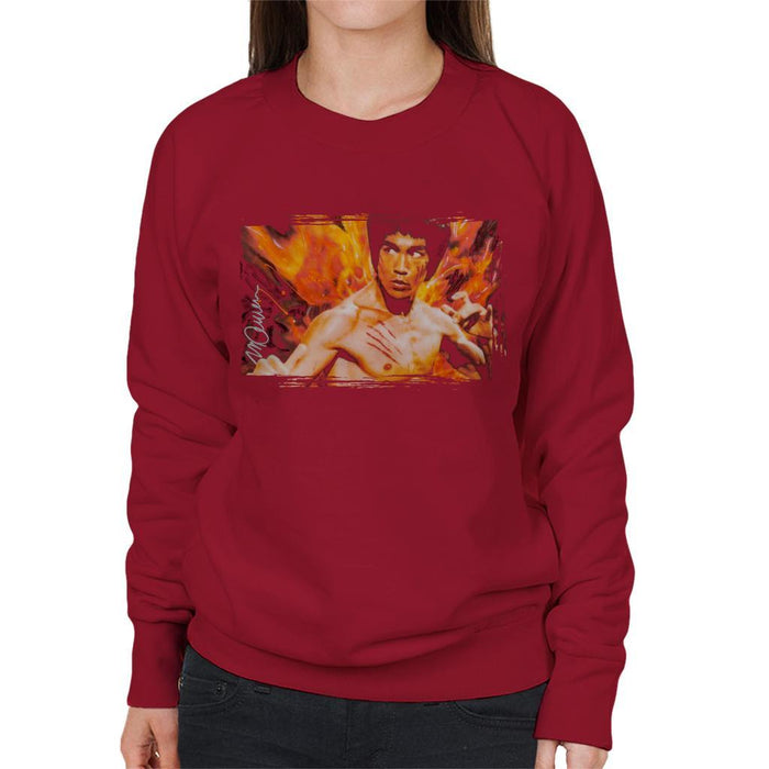 Sidney Maurer Original Portrait Of Bruce Lee Flames Enter The Dragon Womens Sweatshirt - Womens Sweatshirt