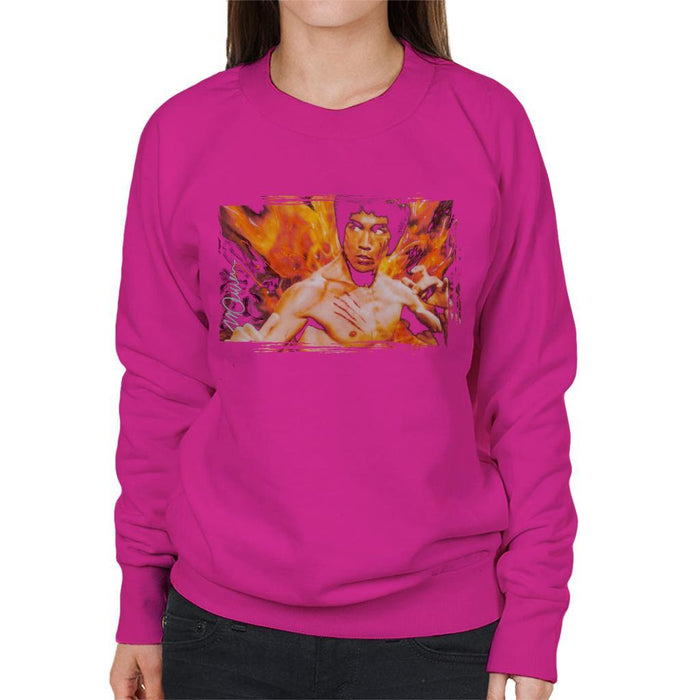 Sidney Maurer Original Portrait Of Bruce Lee Flames Enter The Dragon Womens Sweatshirt - Womens Sweatshirt