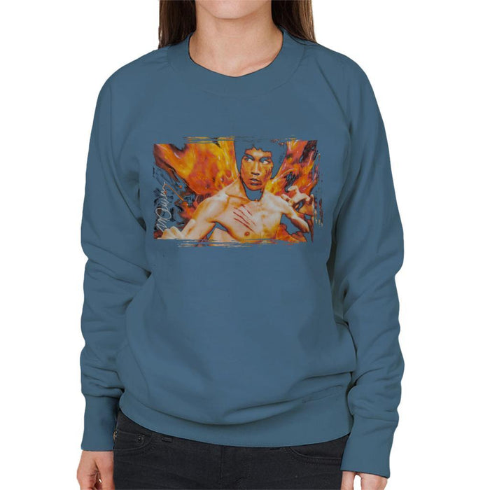 Sidney Maurer Original Portrait Of Bruce Lee Flames Enter The Dragon Womens Sweatshirt - Womens Sweatshirt