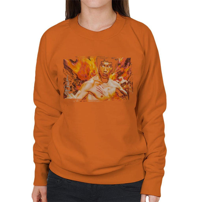 Sidney Maurer Original Portrait Of Bruce Lee Flames Enter The Dragon Womens Sweatshirt - Womens Sweatshirt
