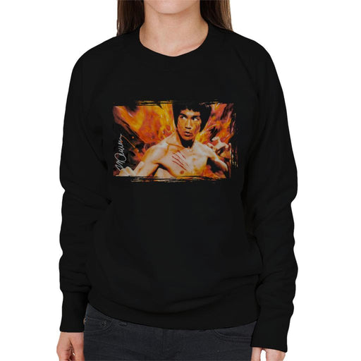 Sidney Maurer Original Portrait Of Bruce Lee Flames Enter The Dragon Womens Sweatshirt - Womens Sweatshirt