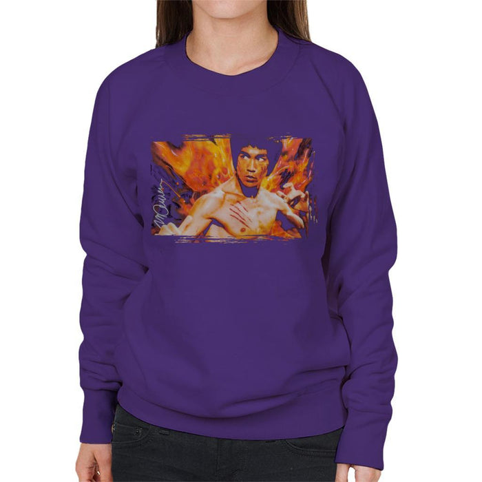 Sidney Maurer Original Portrait Of Bruce Lee Flames Enter The Dragon Womens Sweatshirt - Womens Sweatshirt