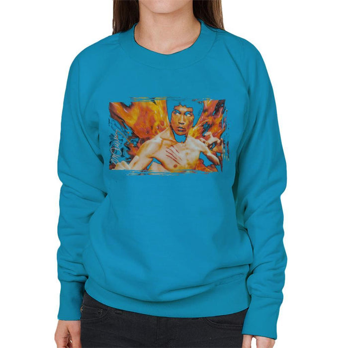 Sidney Maurer Original Portrait Of Bruce Lee Flames Enter The Dragon Womens Sweatshirt - Womens Sweatshirt