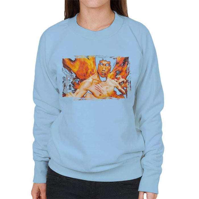 Sidney Maurer Original Portrait Of Bruce Lee Flames Enter The Dragon Womens Sweatshirt - Womens Sweatshirt