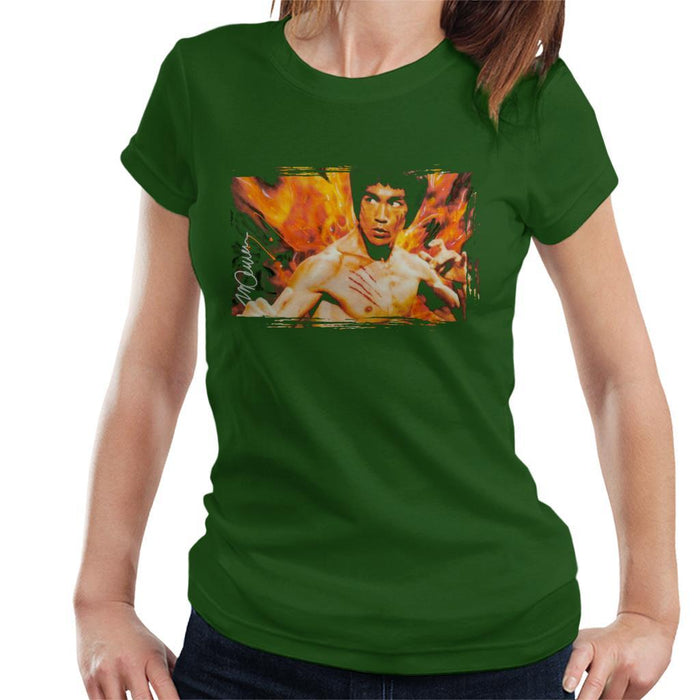 Sidney Maurer Original Portrait Of Bruce Lee Flames Enter The Dragon Womens T-Shirt - Womens T-Shirt