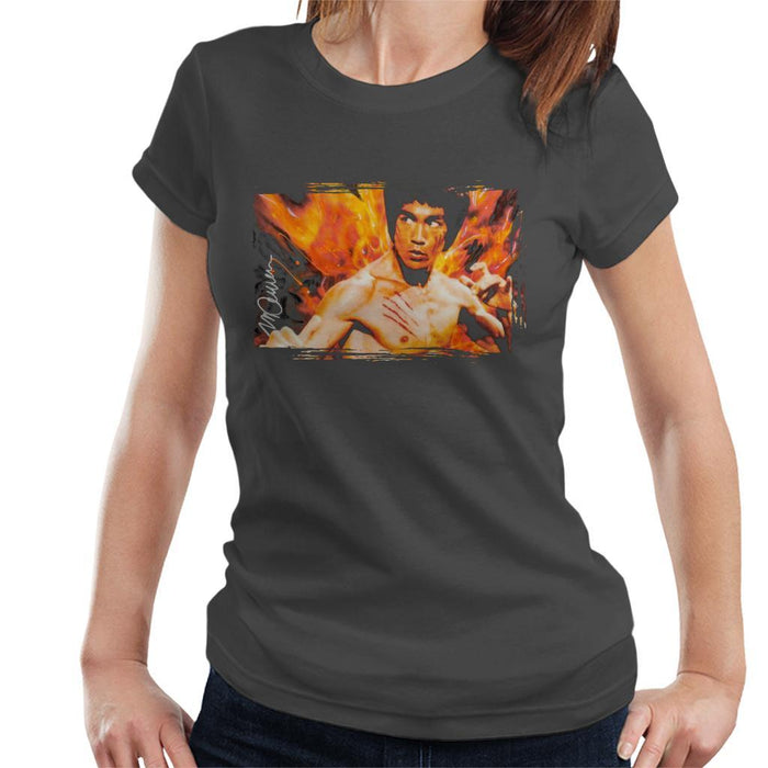 Sidney Maurer Original Portrait Of Bruce Lee Flames Enter The Dragon Womens T-Shirt - Womens T-Shirt