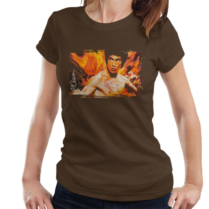 Sidney Maurer Original Portrait Of Bruce Lee Flames Enter The Dragon Womens T-Shirt - Womens T-Shirt