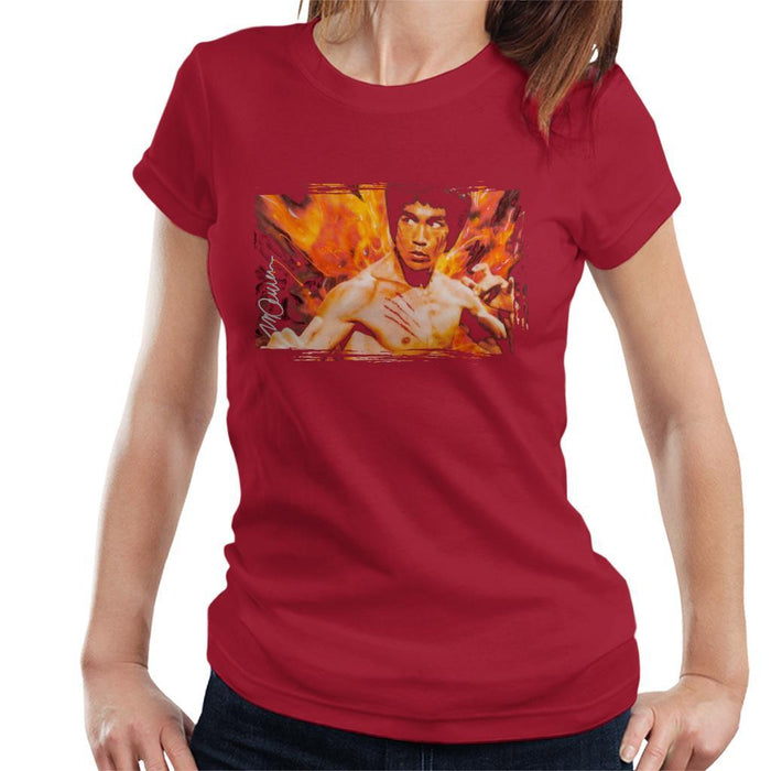 Sidney Maurer Original Portrait Of Bruce Lee Flames Enter The Dragon Womens T-Shirt - Womens T-Shirt