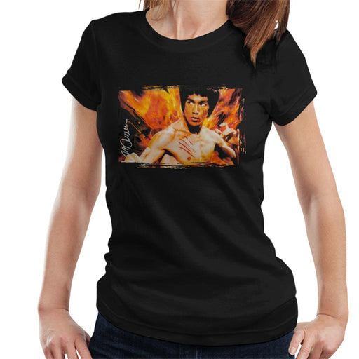 Sidney Maurer Original Portrait Of Bruce Lee Flames Enter The Dragon Womens T-Shirt - Womens T-Shirt