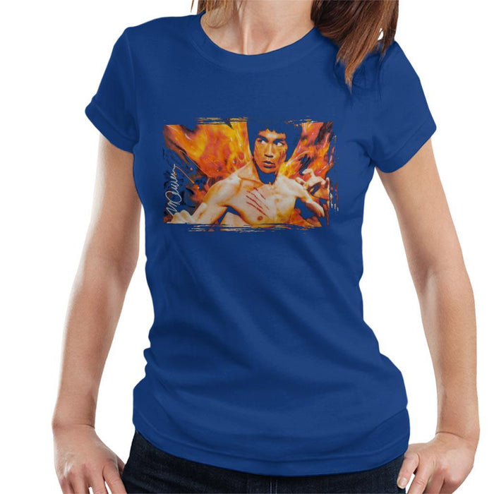 Sidney Maurer Original Portrait Of Bruce Lee Flames Enter The Dragon Womens T-Shirt - Womens T-Shirt