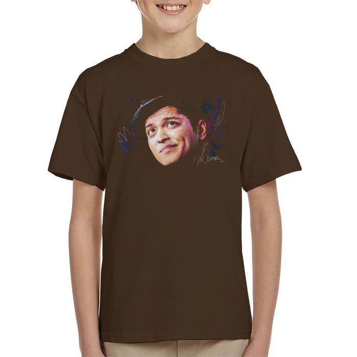 Sidney Maurer Original Portrait Of Bruno Mars Hat Kids T-Shirt - X-Small (3-4 yrs) / Chocolate - Kids Boys T-Shirt