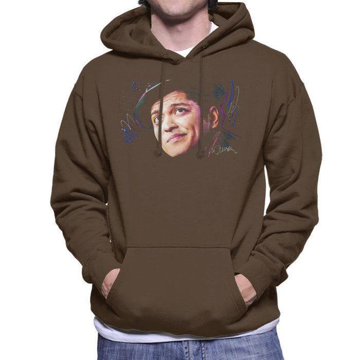 Sidney Maurer Original Portrait Of Bruno Mars Hat Mens Hooded Sweatshirt - Small / Chocolate - Mens Hooded Sweatshirt