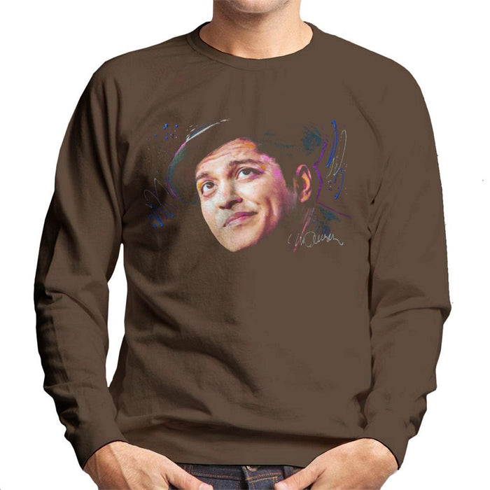 Sidney Maurer Original Portrait Of Bruno Mars Hat Mens Sweatshirt - Small / Chocolate - Mens Sweatshirt