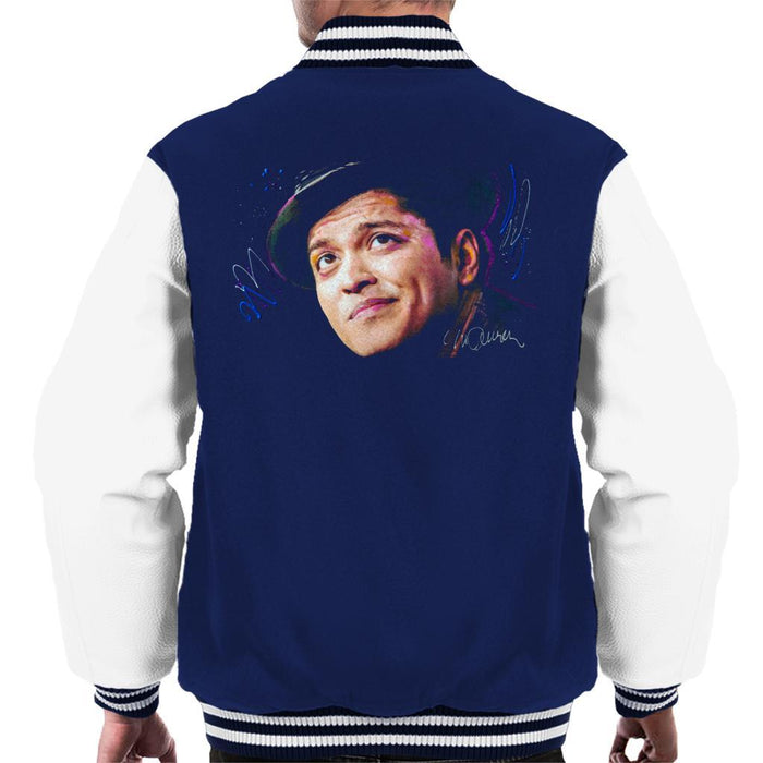 Sidney Maurer Original Portrait Of Bruno Mars Hat Mens Varsity Jacket - Small / Navy/White - Mens Varsity Jacket