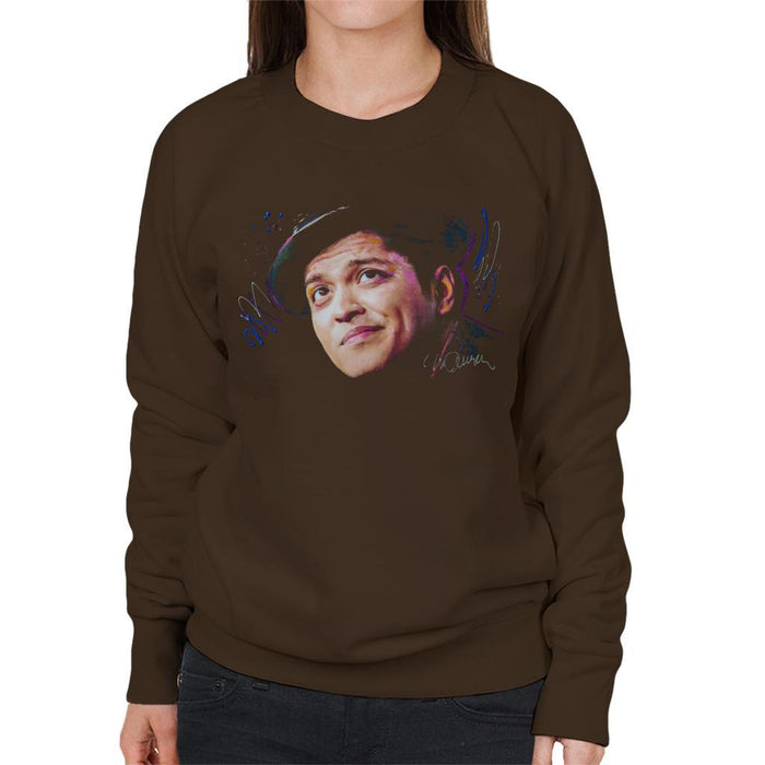 Sidney Maurer Original Portrait Of Bruno Mars Hat Womens Sweatshirt - Small / Chocolate - Womens Sweatshirt