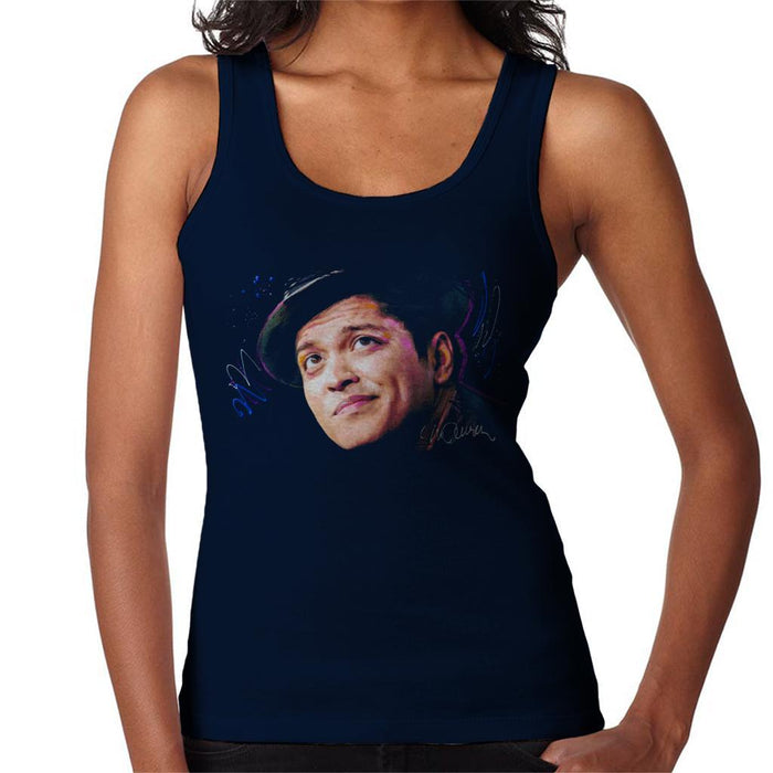 Sidney Maurer Original Portrait Of Bruno Mars Hat Womens Vest - Small / Navy Blue - Womens Vest