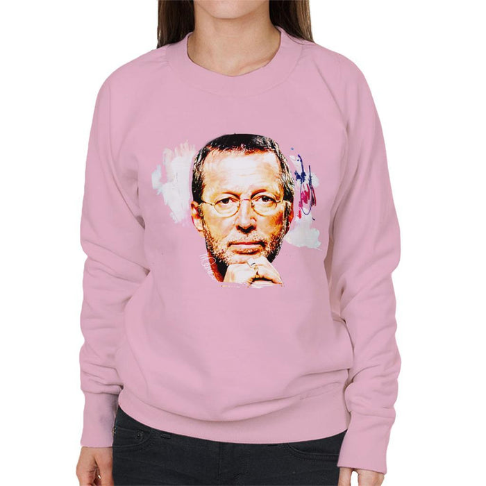 Sidney Maurer Original Portrait Of Eric Clapton Womens Sweatshirt - Small / Light Pink - Womens Sweatshirt