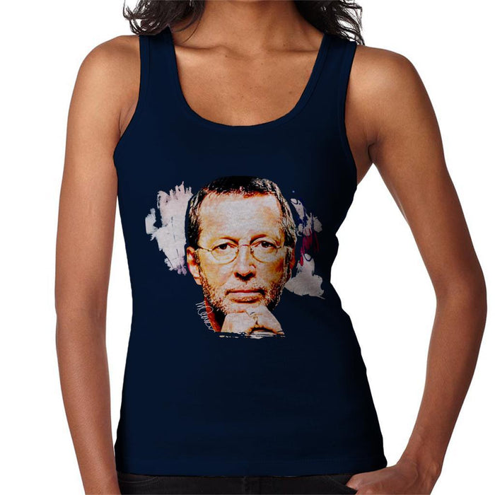 Sidney Maurer Original Portrait Of Eric Clapton Womens Vest - Small / Navy Blue - Womens Vest