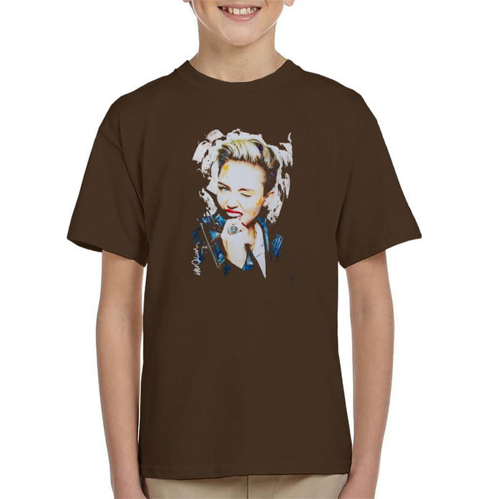 Sidney Maurer Original Portrait Of Miley Cyrus Biting Collar Kids T-Shirt - Kids Boys T-Shirt