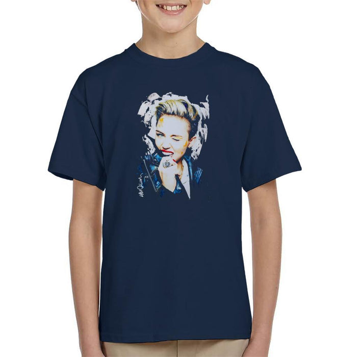Sidney Maurer Original Portrait Of Miley Cyrus Biting Collar Kids T-Shirt - Kids Boys T-Shirt
