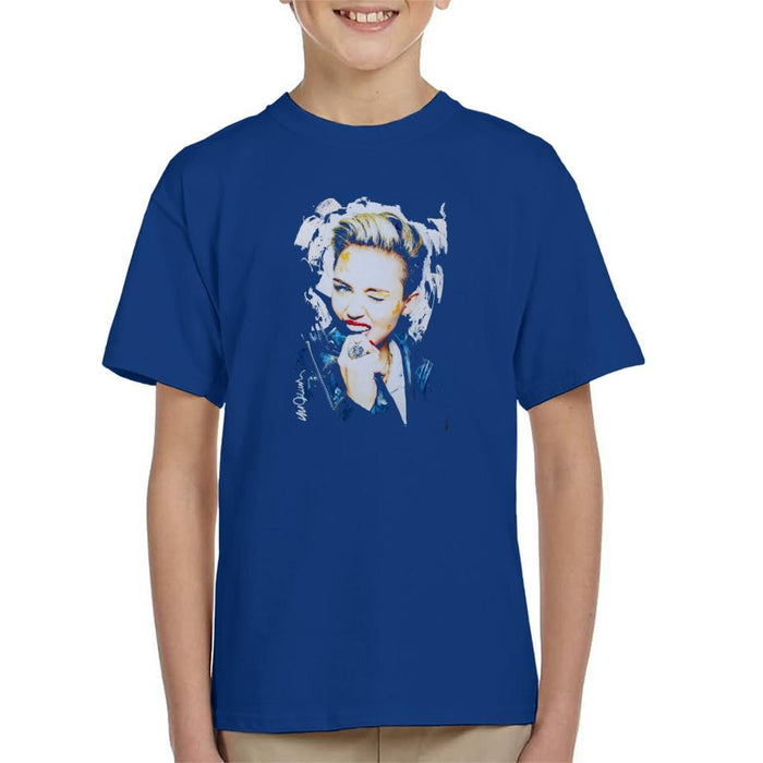 Sidney Maurer Original Portrait Of Miley Cyrus Biting Collar Kids T-Shirt - Kids Boys T-Shirt