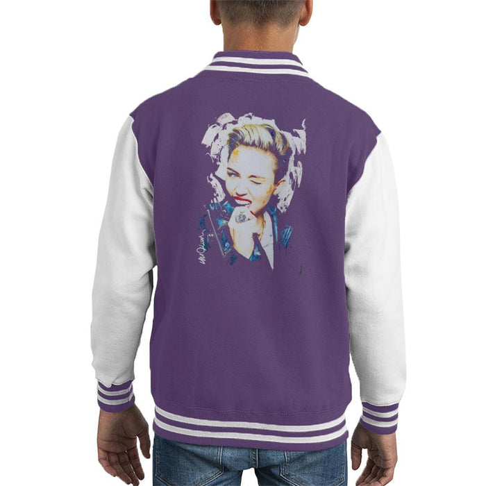 Sidney Maurer Original Portrait Of Miley Cyrus Biting Collar Kids Varsity Jacket - Kids Boys Varsity Jacket