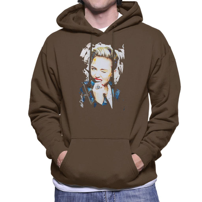 Sidney Maurer Original Portrait Of Miley Cyrus Biting Collar Mens Hooded Sweatshirt - Small / Chocolate - Mens Hooded Sweatshirt