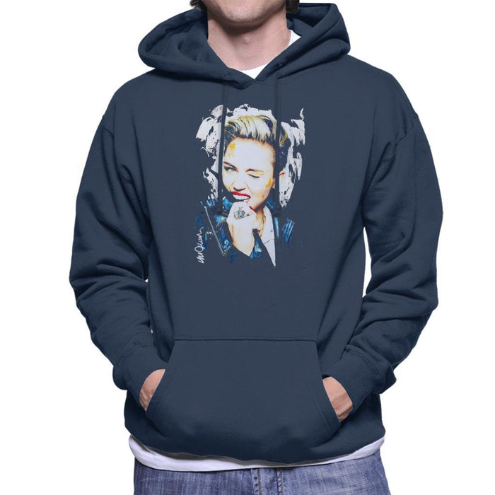 Sidney Maurer Original Portrait Of Miley Cyrus Biting Collar Mens Hooded Sweatshirt - Mens Hooded Sweatshirt