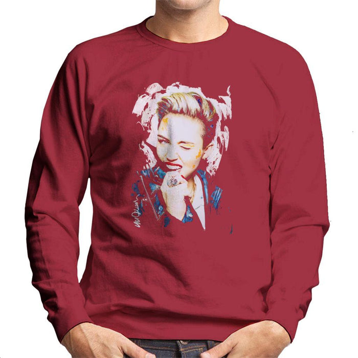 Sidney Maurer Original Portrait Of Miley Cyrus Biting Collar Mens Sweatshirt - Small / Cherry Red - Mens Sweatshirt