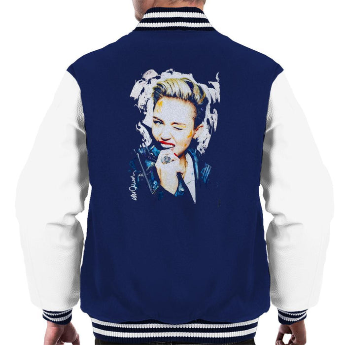 Sidney Maurer Original Portrait Of Miley Cyrus Biting Collar Mens Varsity Jacket - Mens Varsity Jacket
