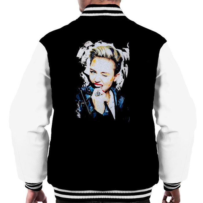 Sidney Maurer Original Portrait Of Miley Cyrus Biting Collar Mens Varsity Jacket - Mens Varsity Jacket