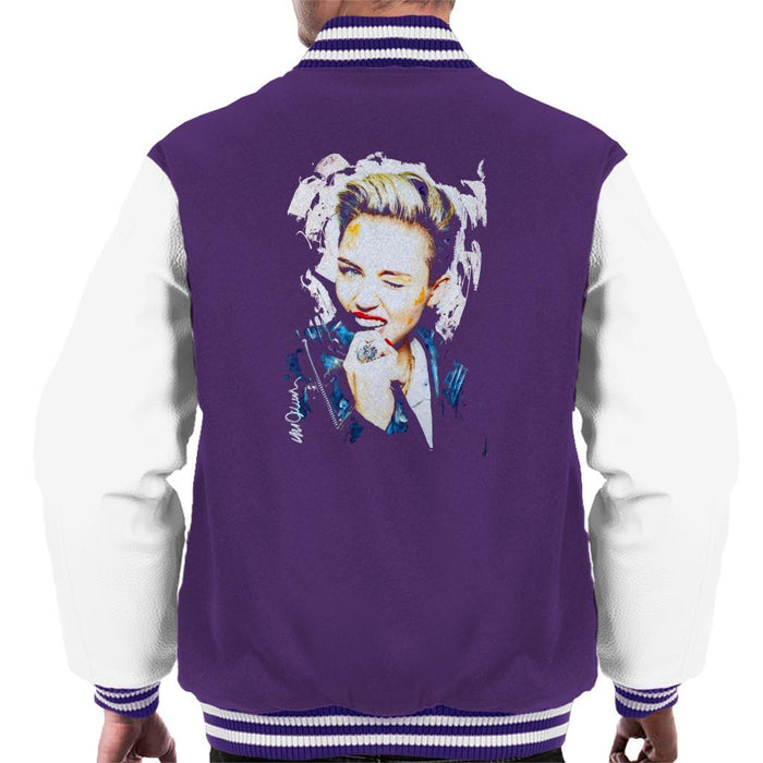 Sidney Maurer Original Portrait Of Miley Cyrus Biting Collar Mens Varsity Jacket - Mens Varsity Jacket