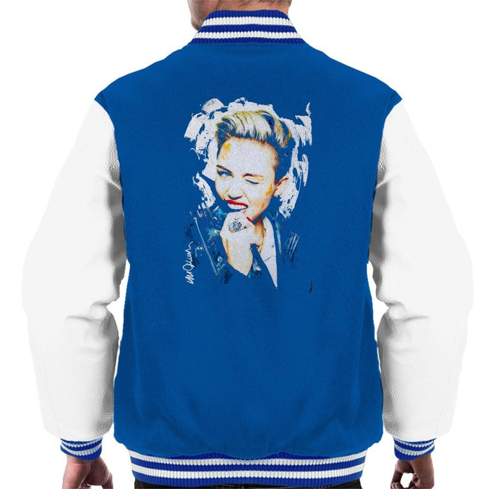 Sidney Maurer Original Portrait Of Miley Cyrus Biting Collar Mens Varsity Jacket - Small / Royal/White - Mens Varsity Jacket