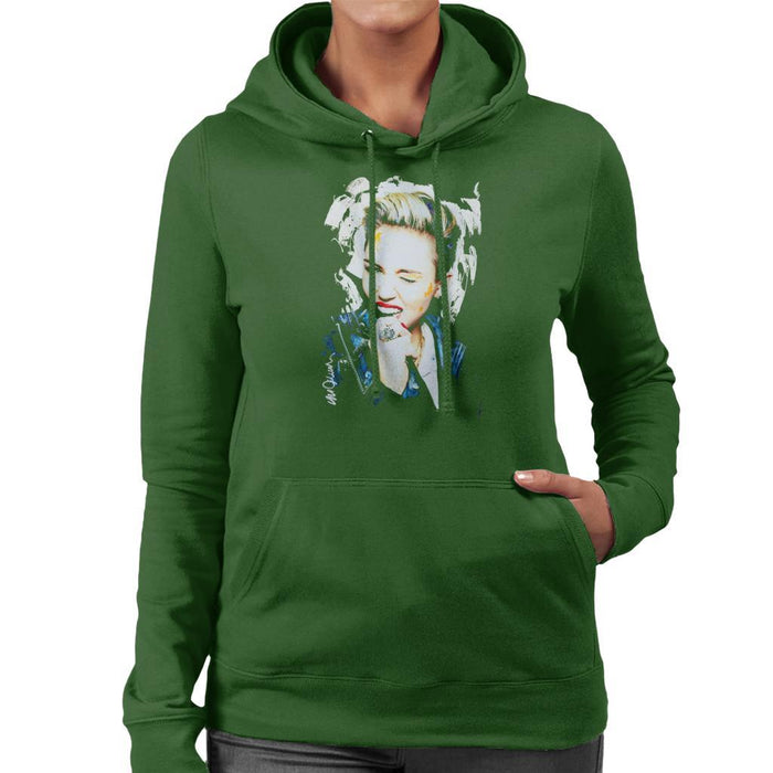 Sidney Maurer Original Portrait Of Miley Cyrus Biting Collar Womens Hooded Sweatshirt - Womens Hooded Sweatshirt