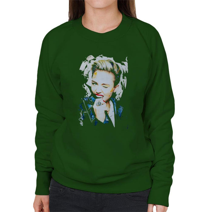Sidney Maurer Original Portrait Of Miley Cyrus Biting Collar Womens Sweatshirt - Womens Sweatshirt