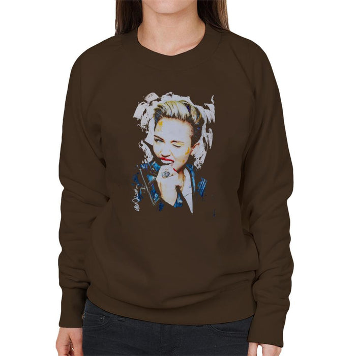 Sidney Maurer Original Portrait Of Miley Cyrus Biting Collar Womens Sweatshirt - Womens Sweatshirt