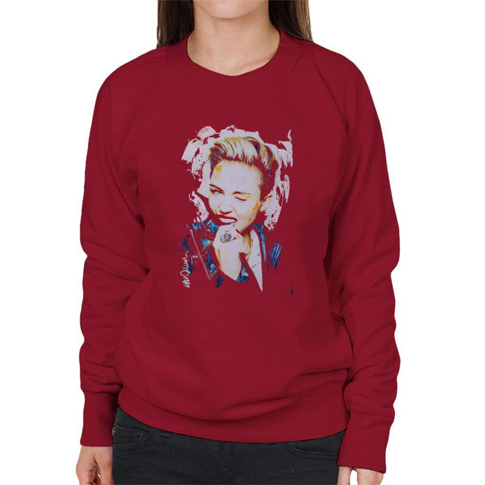 Sidney Maurer Original Portrait Of Miley Cyrus Biting Collar Womens Sweatshirt - Womens Sweatshirt