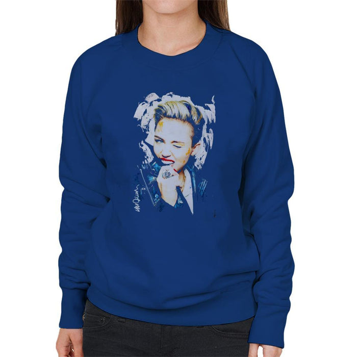 Sidney Maurer Original Portrait Of Miley Cyrus Biting Collar Womens Sweatshirt - Womens Sweatshirt