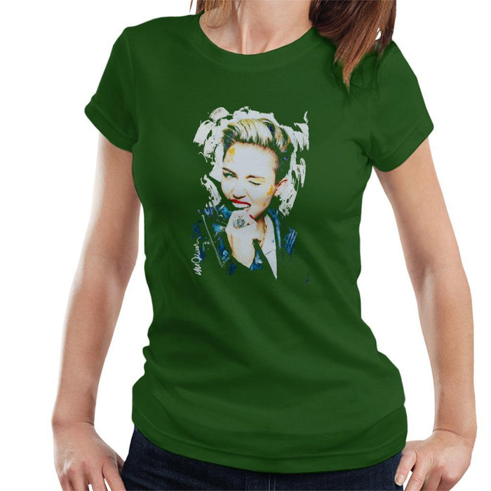 Sidney Maurer Original Portrait Of Miley Cyrus Biting Collar Womens T-Shirt - Womens T-Shirt