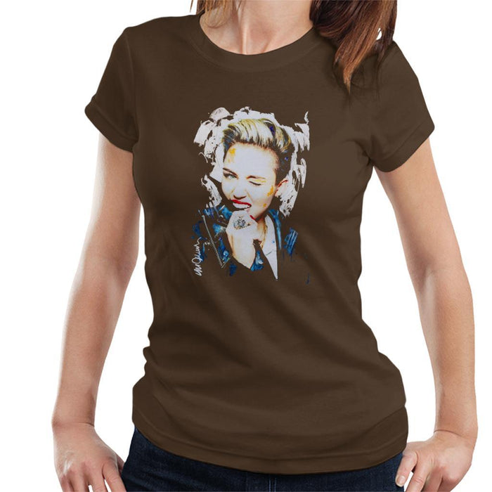 Sidney Maurer Original Portrait Of Miley Cyrus Biting Collar Womens T-Shirt - Womens T-Shirt