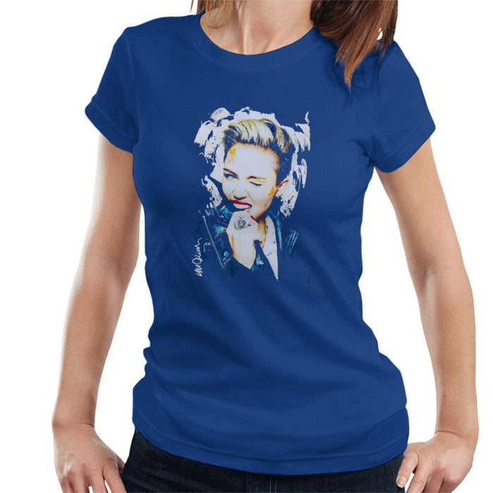 Sidney Maurer Original Portrait Of Miley Cyrus Biting Collar Womens T-Shirt - Womens T-Shirt