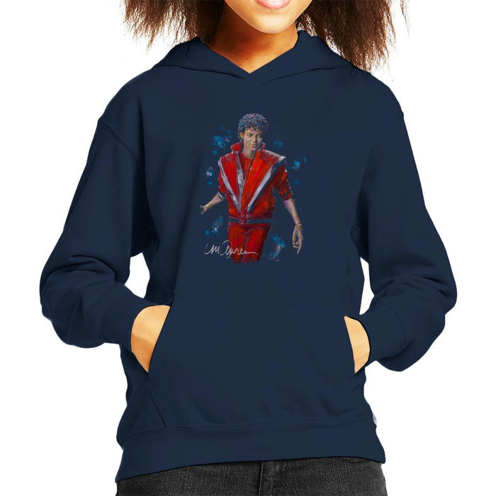 Sidney Maurer Original Portrait Of Michael Jackson Thriller Kids Hooded Sweatshirt - X-Small (3-4 yrs) / Navy Blue - Kids Boys Hooded