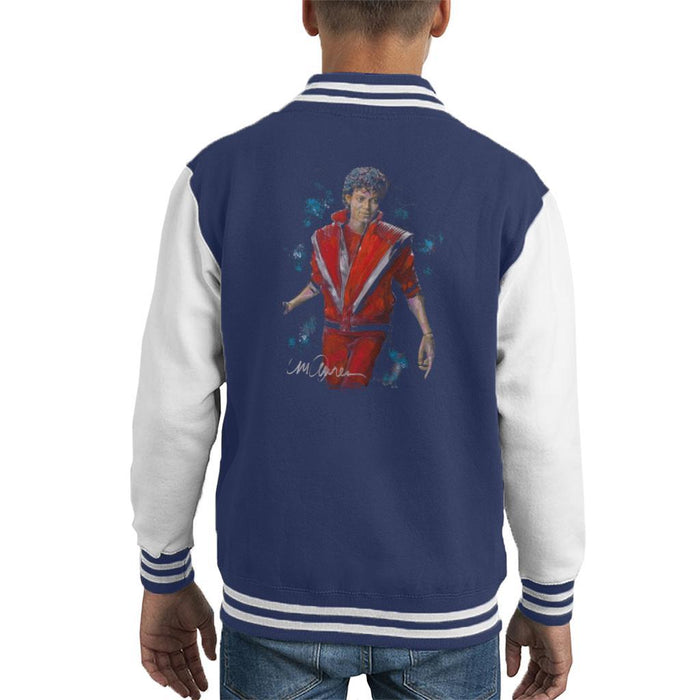 Sidney Maurer Original Portrait Of Michael Jackson Thriller Kids Varsity Jacket - X-Small (3-4 yrs) / Navy/White - Kids Boys Varsity Jacket