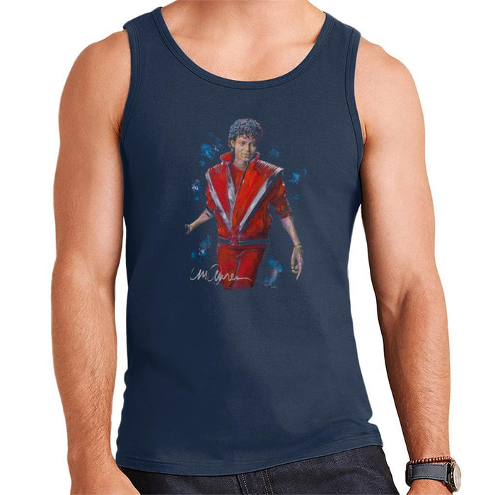 Sidney Maurer Original Portrait Of Michael Jackson Thriller Mens Vest - Small / Navy Blue - Mens Vest